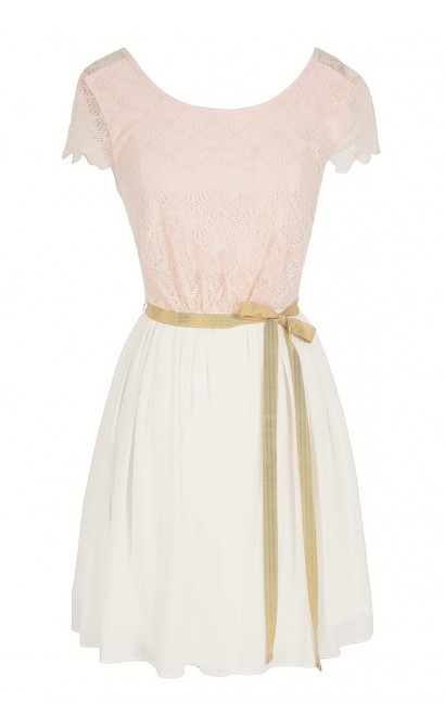 Dainty Delight Chiffon and Lace Designer Dress in Pink/Ivory